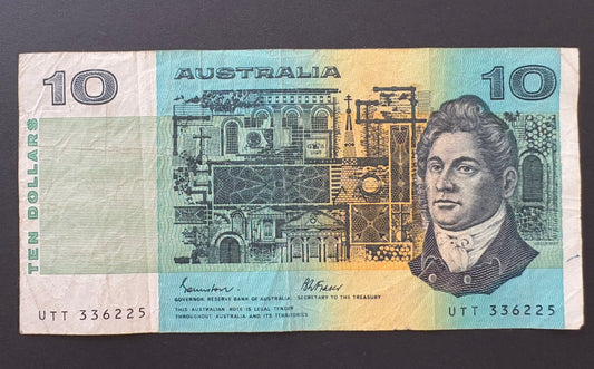 1985 $10 Australia Paper Banknote - Johston Fraser UTT 336225