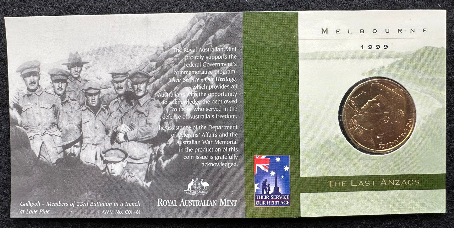 1999 $1 The Last ANZACS M,B,S,C counterstamp