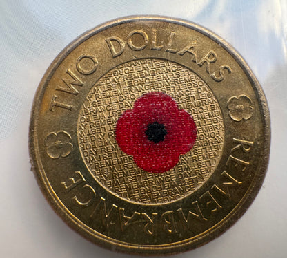2012 $2 Remembrance Red Poppy Uncirculated Coin in RSL Card