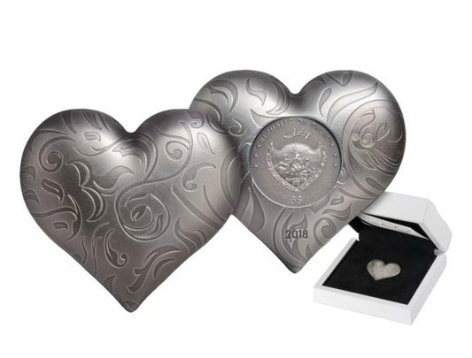 2018 $5 1 Oz Silver Heart Shape Palau Coin
