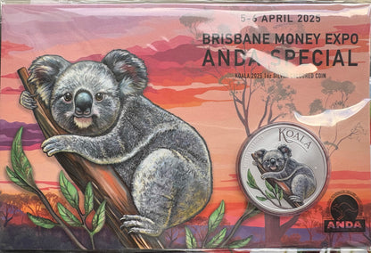 2025 Koala 1oz Silver Coloured Coin in Card ANDA Brisbane Money Expo
