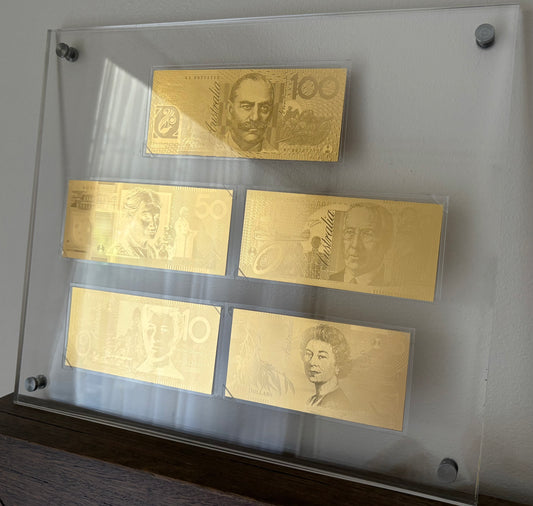 $5-$100 Pure Gold Framed Banknotes Set from Downies