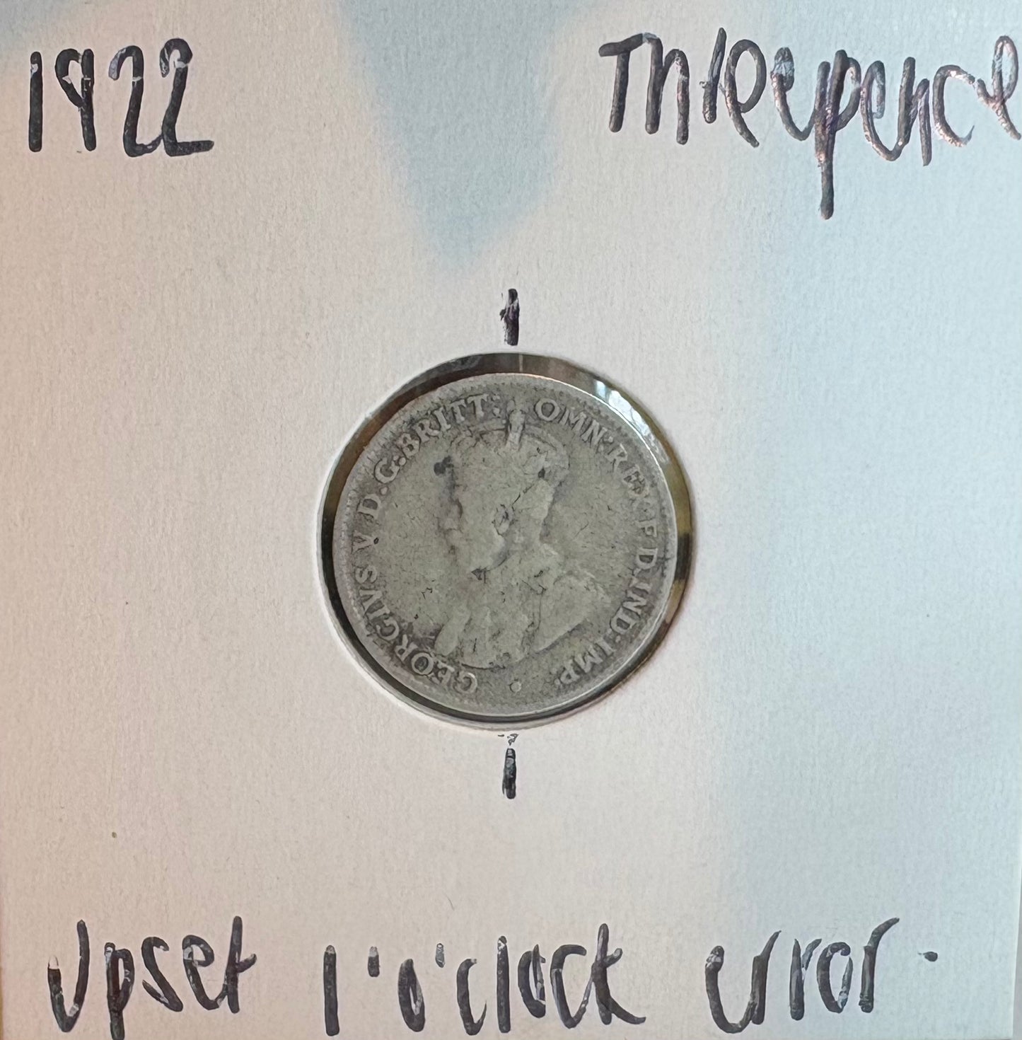 1922 Australian Three Pence - 92.5% Silver - Rotation Error