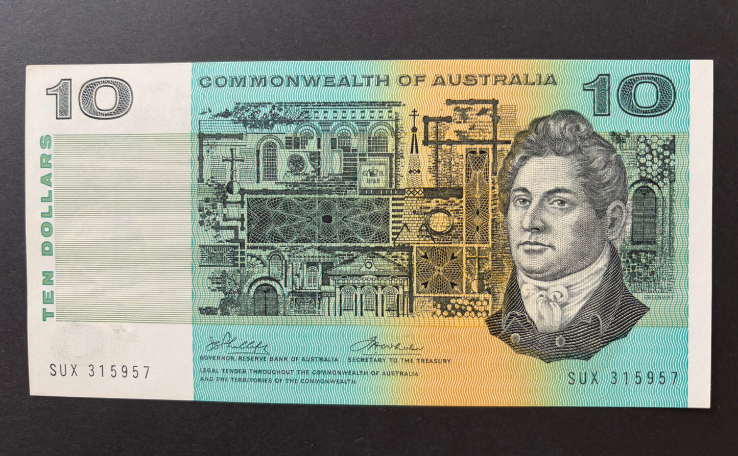 1972 $10 Australia Paper Banknote - Phillips Wheeler SUX 315957