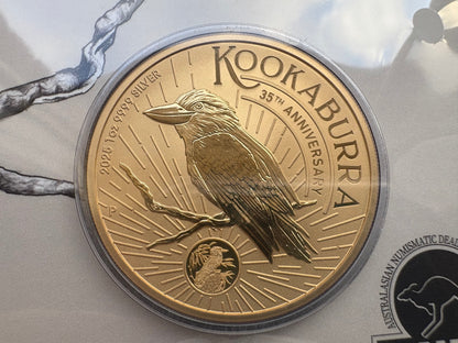 2025 $1 35th Anniversary of the Australian Kookaburra 1oz Silver Gold Plated Coin in Card Sydney Money Expo ANDA Special (Perth Mint)