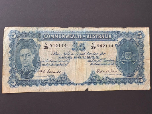 1952 Australian Five Pound Banknote - Coombs Wilson S29 942114