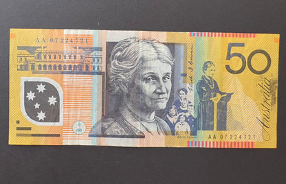 2007 $50 Polymer Note - First Prefix AA 07224721