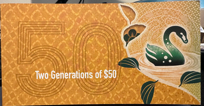 2016 & 2018 $50 Two Generations Banknote in Presentation Folder - Last Prefix