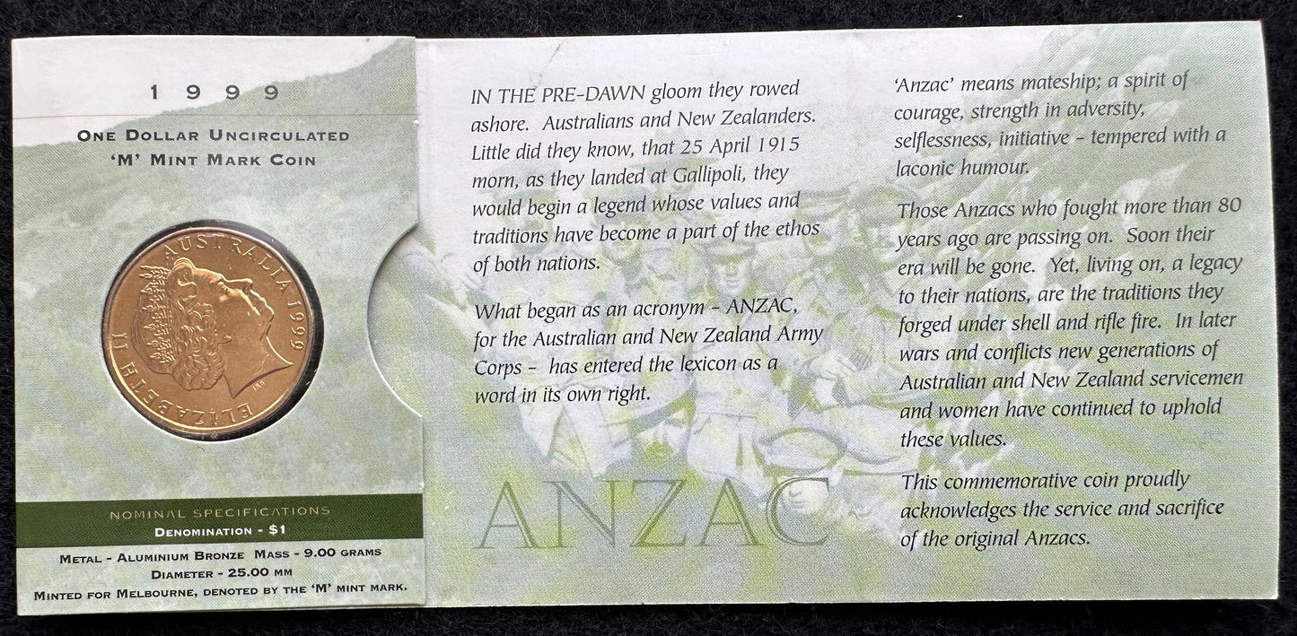 1999 $1 The Last ANZACS M,B,S,C counterstamp