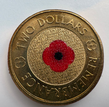 2012 $2 Remembrance Red Poppy Uncirculated Coin in RSL Card