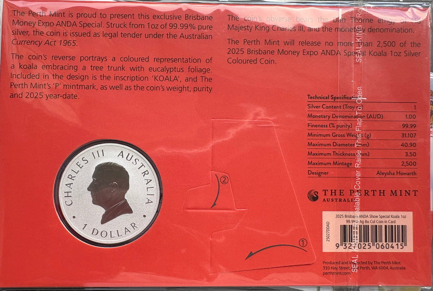 2025 Koala 1oz Silver Coloured Coin in Card ANDA Brisbane Money Expo