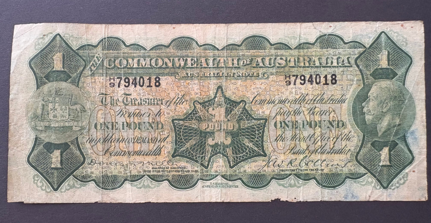 1923 Australian One Pound note - Miller Collins H9 794018