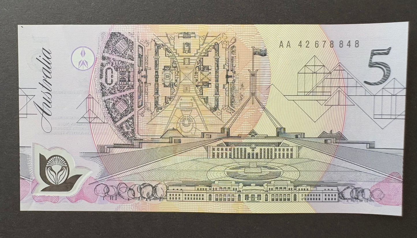 1992 $5 Australia Polymer Banknote - Fraser Cole AA 42678848