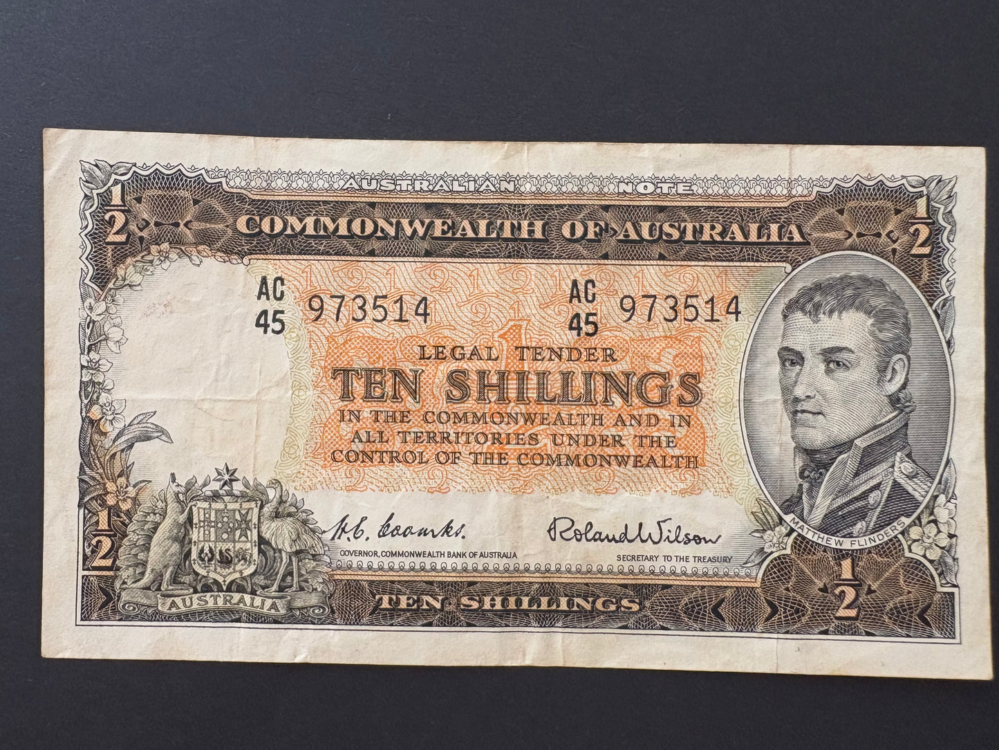 1954 Australian Ten Shillings Note - Coombs / Wilson - AC45 973514