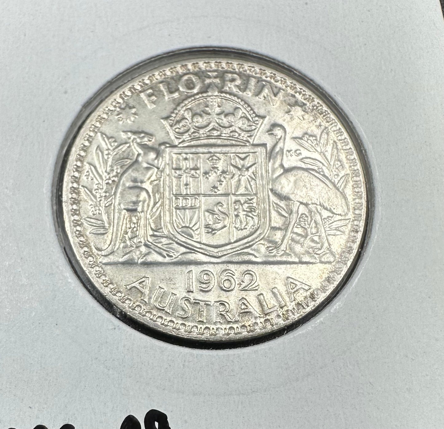 1962 Australian Queen Elizabeth II Florin Silver