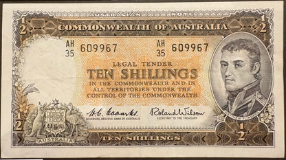1961 Australian Ten Shillings Note - Coombs / Wilson - AH35 609967