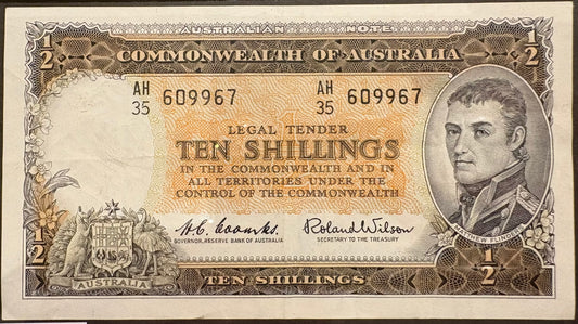 1961 Australian Ten Shillings Note - Coombs / Wilson - AH35 609967