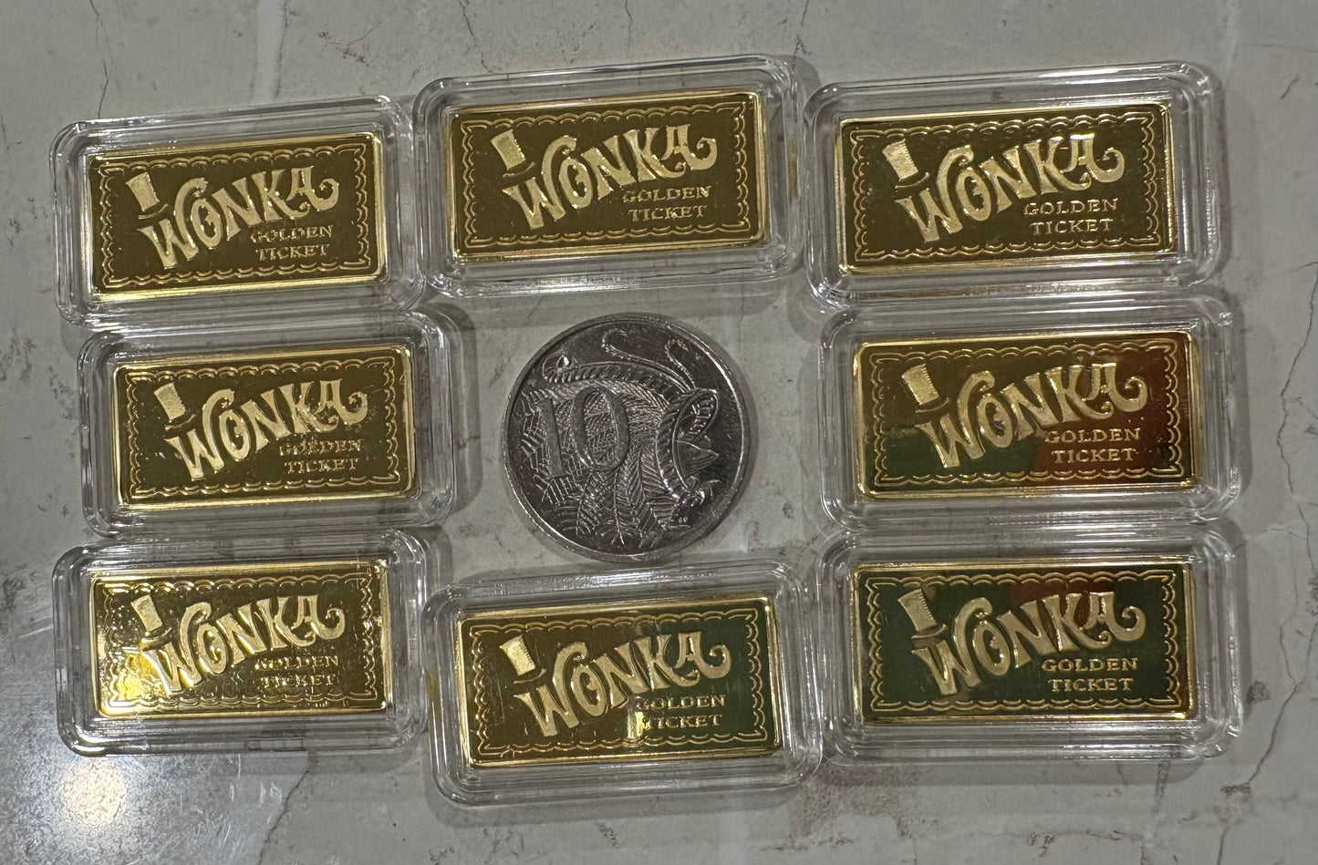 Mini Fractional Gold Plated Silver 5 gram Rectangular Bar - Wonka Golden Ticket Bar