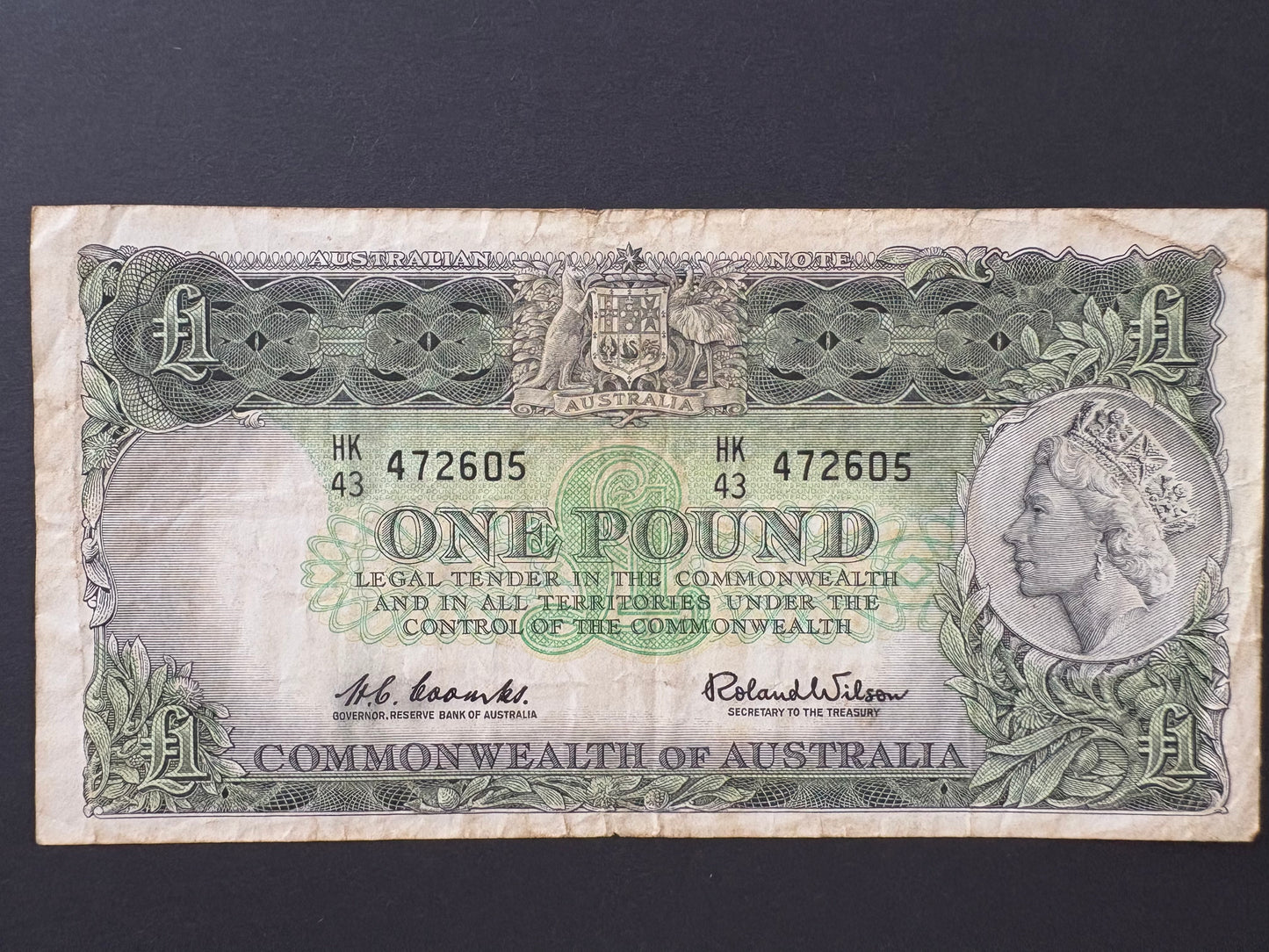 1961 Australian One Pound Banknote - Coombs Wilson HK43 472605