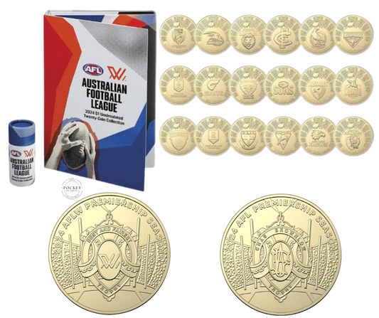 2024 AFL $1 Collector Coin Set – Complete 20-Coin Folder - OPENED - NO COLOUR COIN
