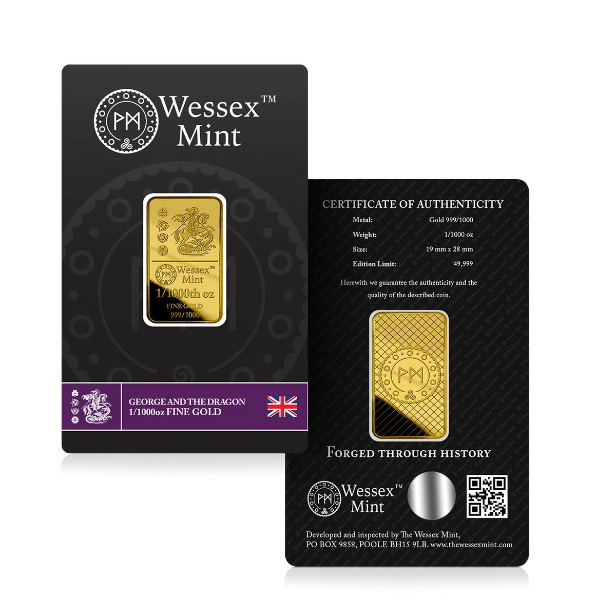 Wessex Mint George and the Dragon 1/1000oz .999 Fine Gold Bar