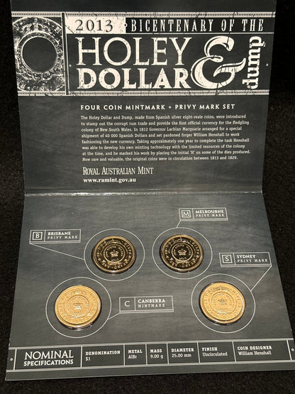 2013 Bicentenary of the Holey Dollar and Dump C,S,B,M One Dollar ($1) Uncirculated Australian Decimal Four Coin Set