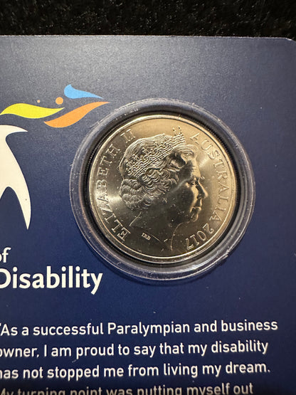 2017 25th Anniversary International Day of People with Disability Twenty 20 cent Uncirculated Coin on card