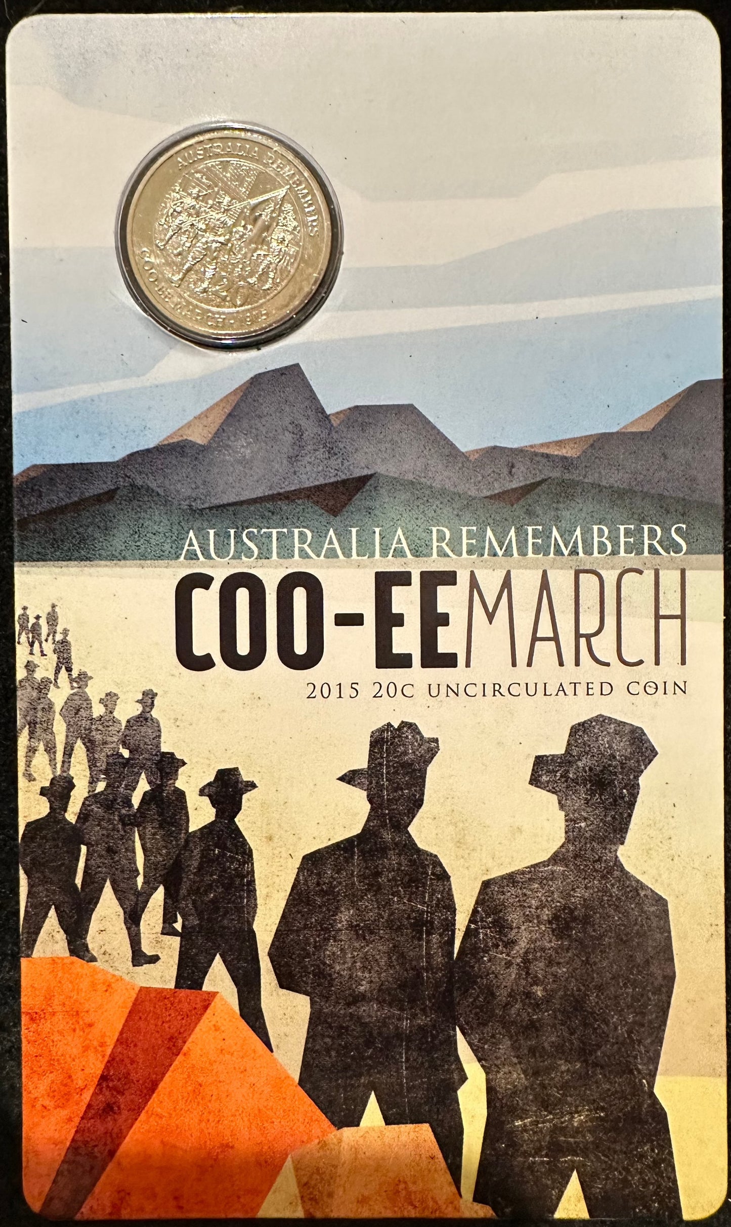 2015 Australians Remember Coo-Ee March Twenty 20 cent Uncirculated Coin on card