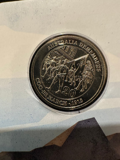 2015 Australians Remember Coo-Ee March Twenty 20 cent Uncirculated Coin on card