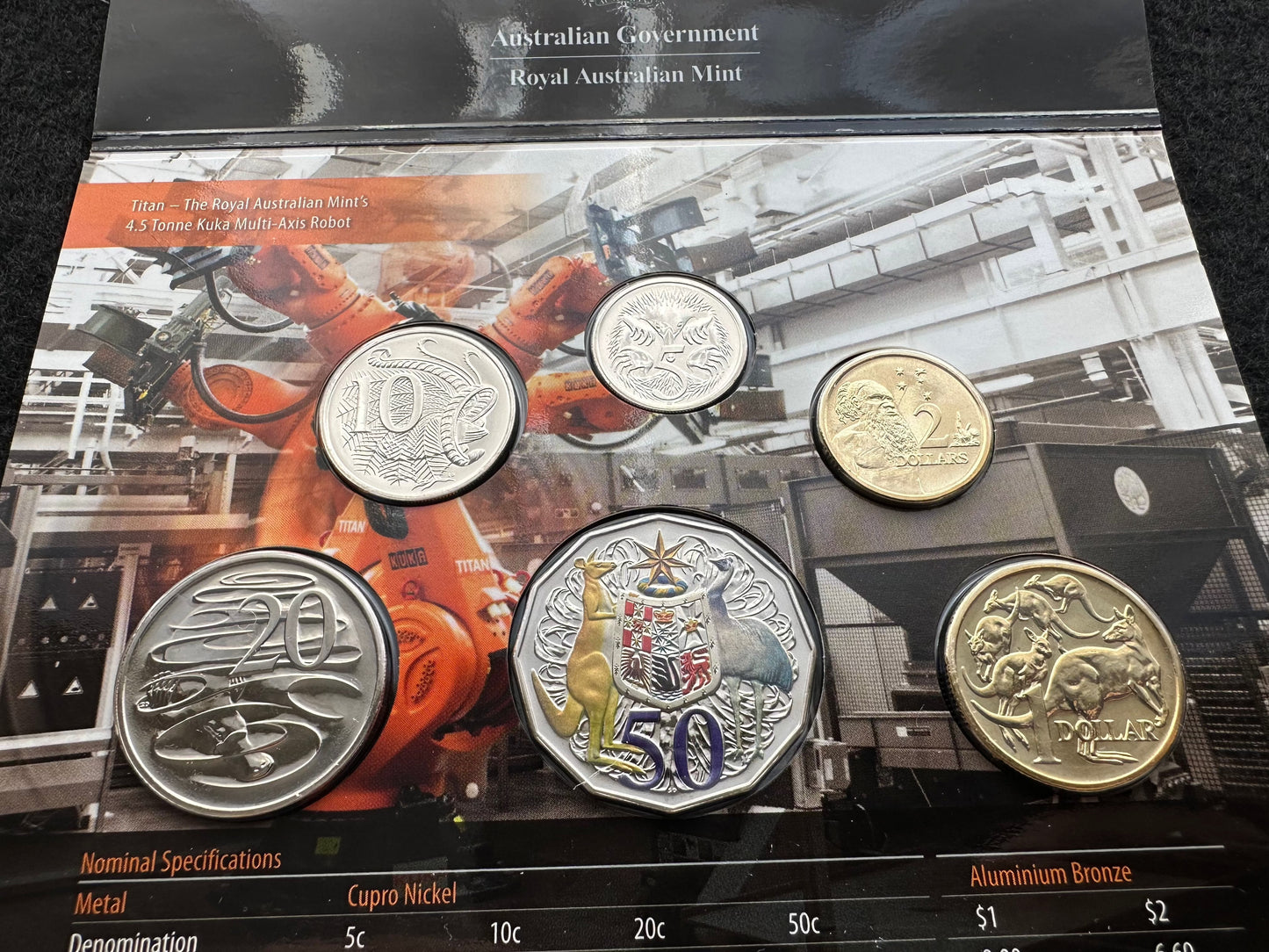 2012 Royal Australian Mint Six Coin Unc Set - Hyper-metallic Printed 50c