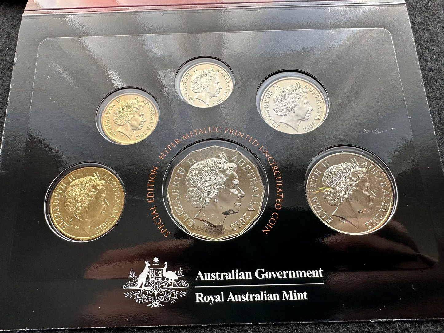 2012 Royal Australian Mint Six Coin Unc Set - Hyper-metallic Printed 50c