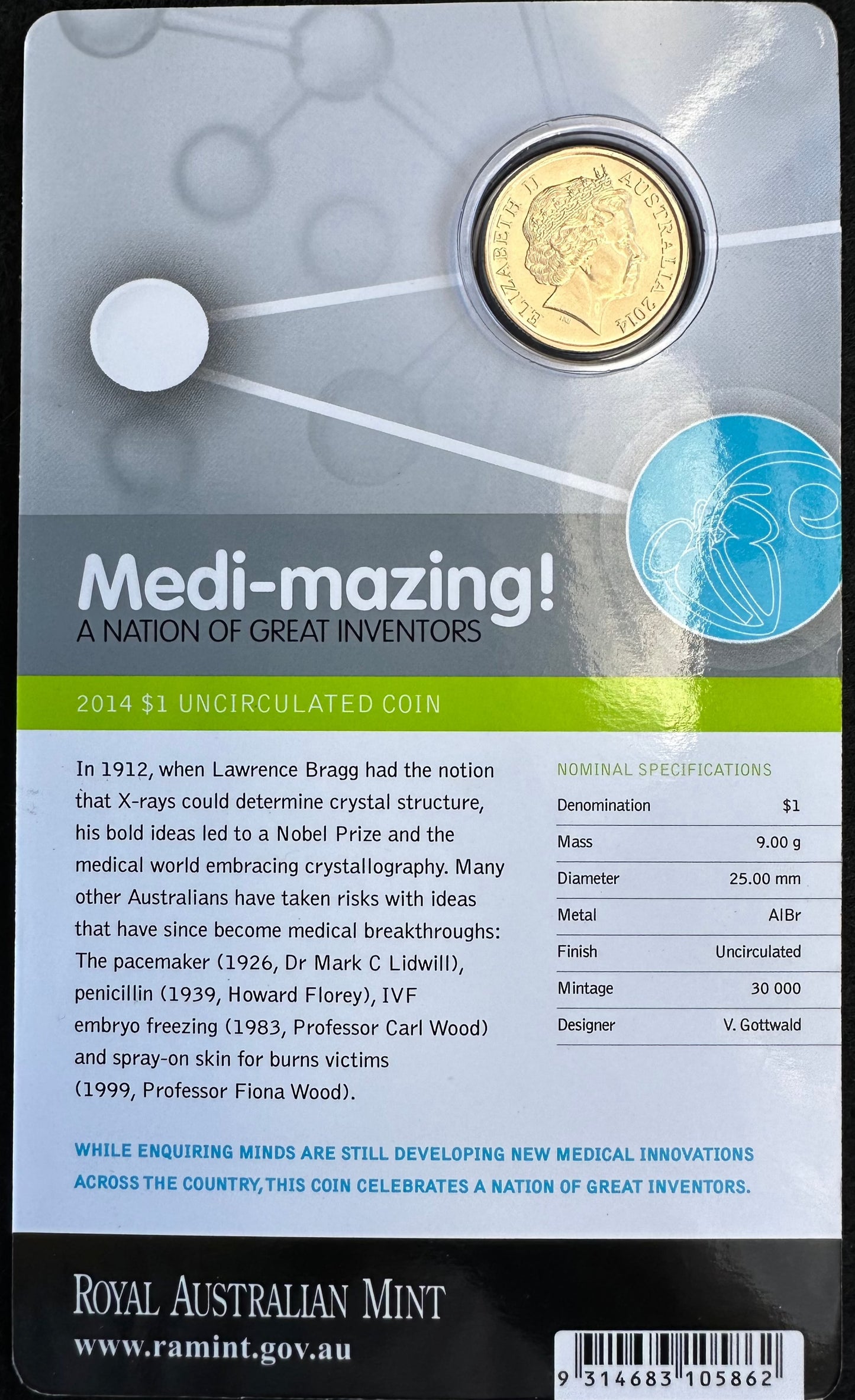 2014 $1 Clever Australia Medi-mazing Unc Coin