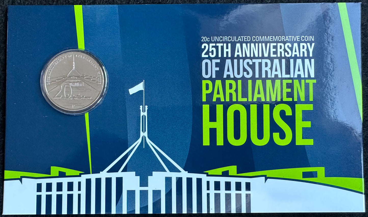 2013 20 cent 25th Anniversary of Parliament House carded coin