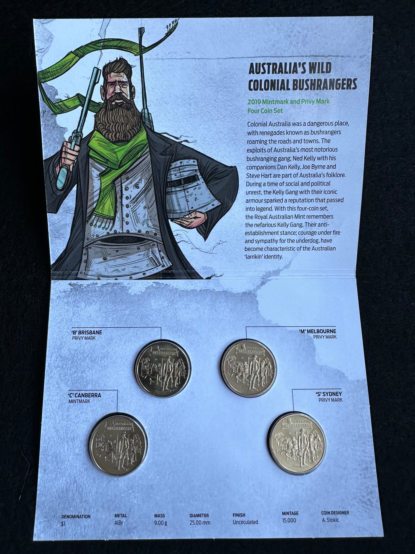 2019 The Bold, The Bad and The Ugly C,S,B,M One Dollar ($1) Uncirculated Australian Decimal Four Coin Set