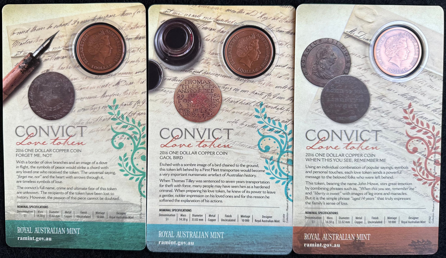 2016 $1 Copper Uncirculated Coin Set- Convict Love Tokens