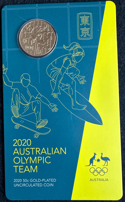 2020 Gold Plated 50 cent Australian Olympic team Carded Coin