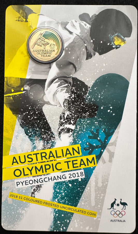 2018 $1 Australian Olympic Team Pyeongchang colored frosted coin on card