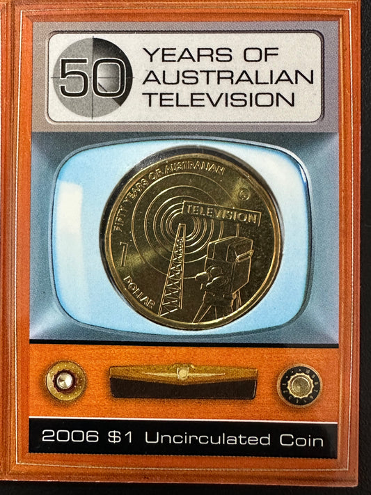 2006 50 Years of Australian Television "C Mintmark" One Dollar Coin in Ram Card
