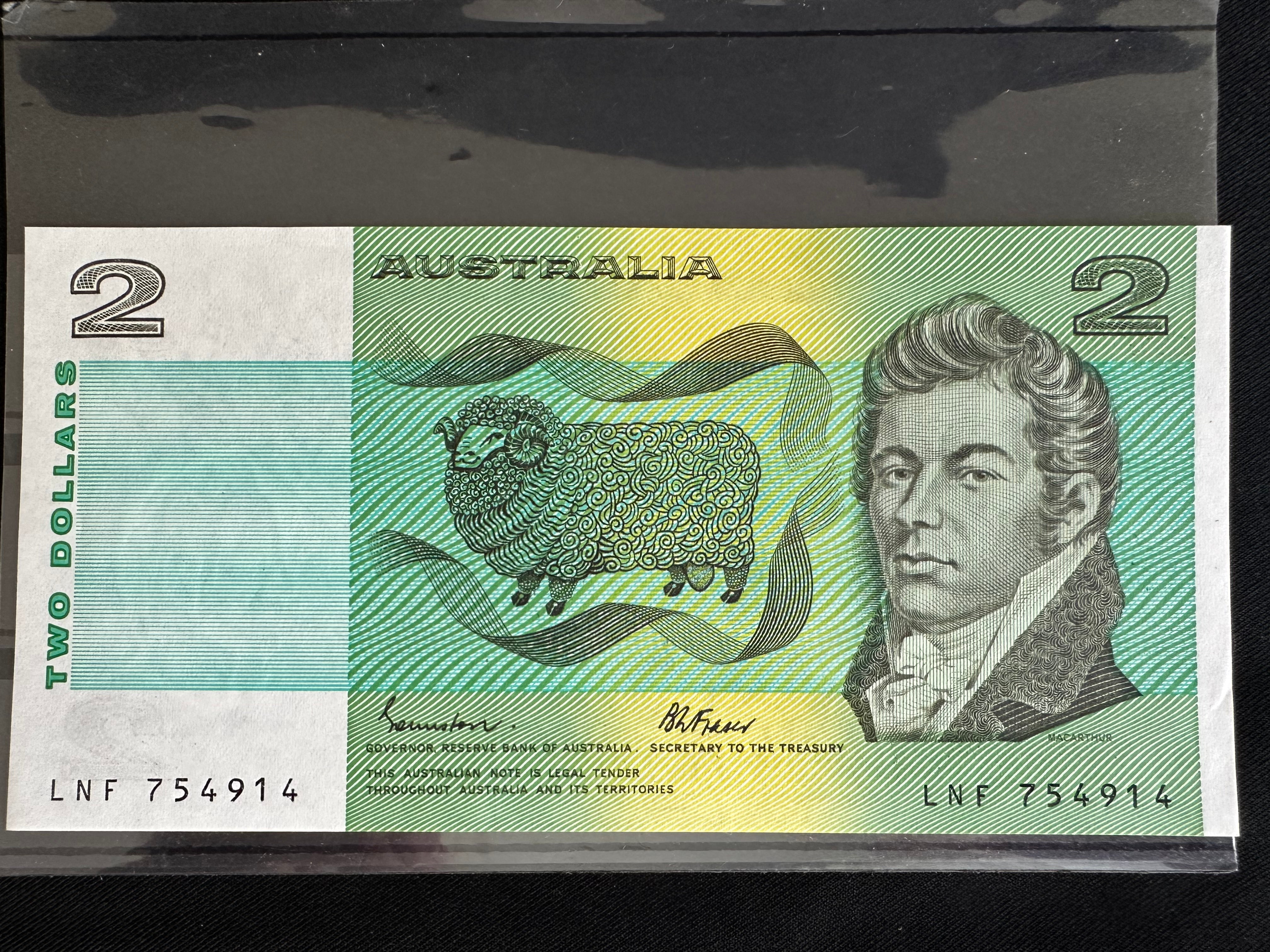 1985 $2 Uncirculated Australian Paper Note - General Prefix - Johnston ...