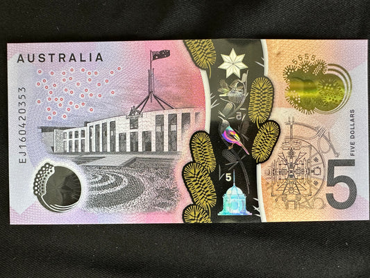 2016 $5 Uncirculated Australian Polymer note - Last Prefix - Stevens/Fraser