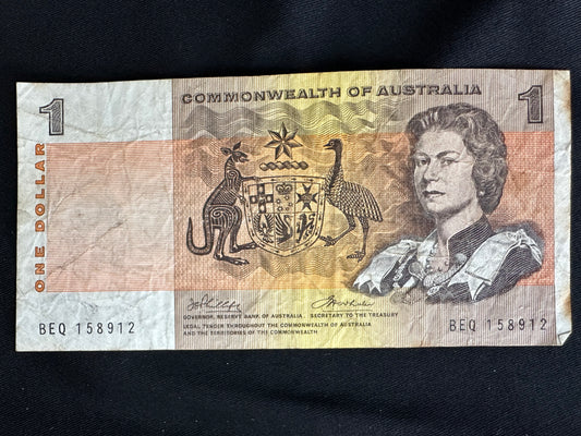 1972 $1 Circulated Commonwealth of Australia Paper note - General Prefix Phillips/Wheeler