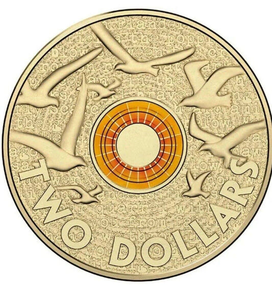 2014 $2 Remembrance Day Two dollar coin ORANGE FLANDERS FIELD - Low mintage - CIRCULATED