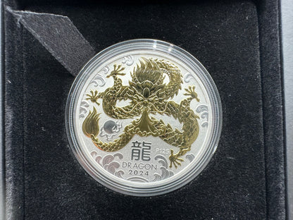 2024 Year Of The Dragon 1oz Silver Gilded Coi