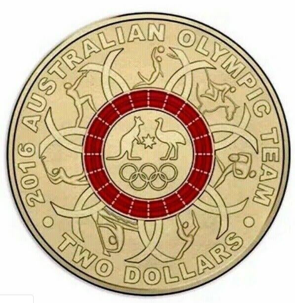 2016 $2 two dollar Olympics red coin - Low mintage - CIRCULATED