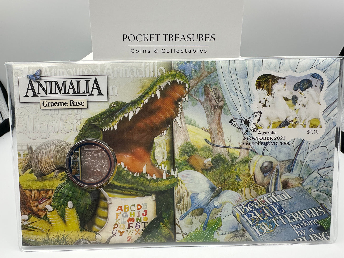 2021 Coloured 20 cent Animalia 35th Anniversary Stamp and Coin Cover PNC