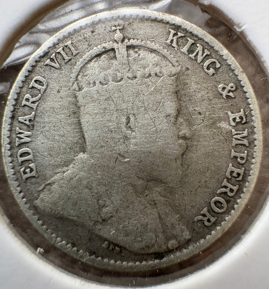 1903 Ceylon 10 cents .800 Silver KM# 97