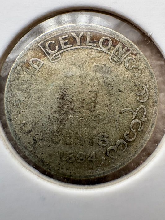 1894 Ceylon 10 cents .800 Silver KM# 94