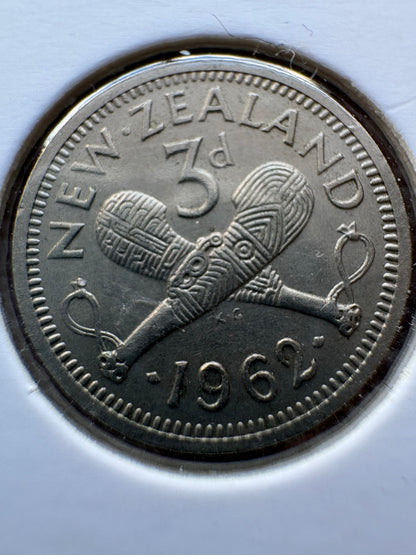 1962 New Zealand Threepence KM# 25.2
