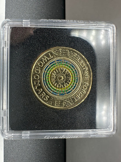 2017 $2 Lest We Forget Mosaic Coloured Coin in Quadrum holder