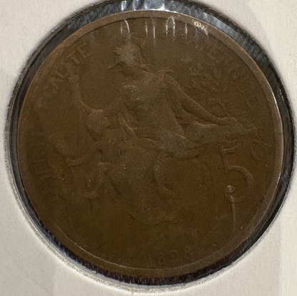 1898 France 5 Centimes KM# 842